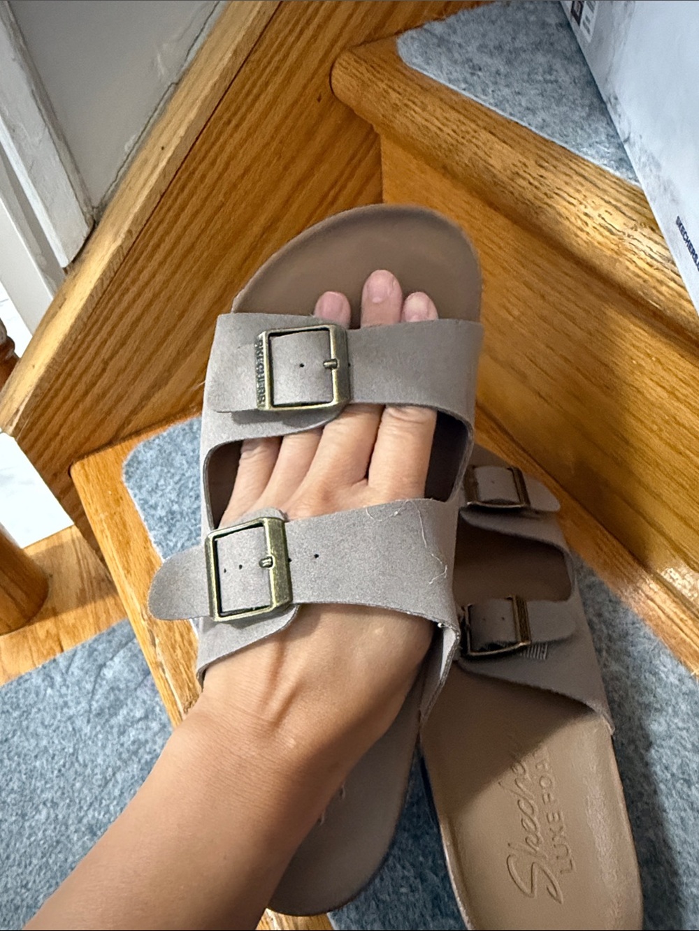 Skechers Taupe Double Buckle Luxe Foam Sandals - Picture 8 of 9